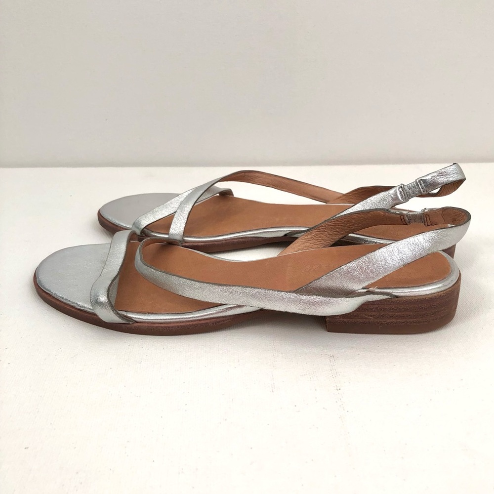 Madewell Heidi Silver Leather Slingback Strap Sandals Size 6.5 - Picture 3 of 6
